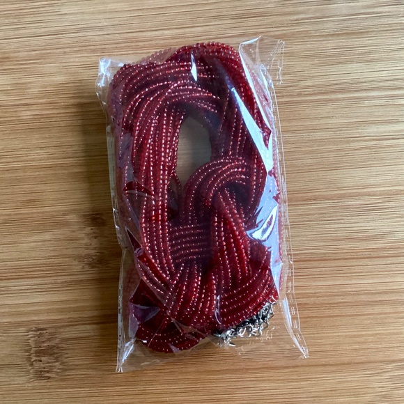 Paparazzi A Standing Ovation - Red Twisted Braided Seed Bead Necklace Holiday - Picture 11 of 11